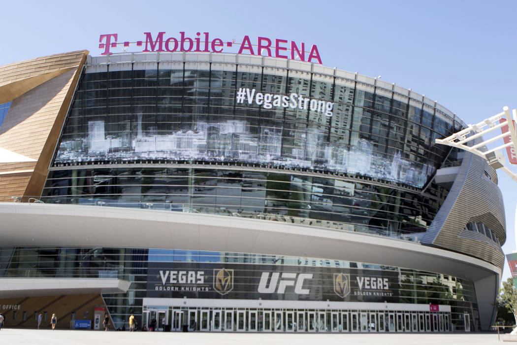 The T-Mobile Arena marquee in Las Vegas, Thursday, Oct. 5, 2017. (Heidi Fang Las Vegas Review-Journal)