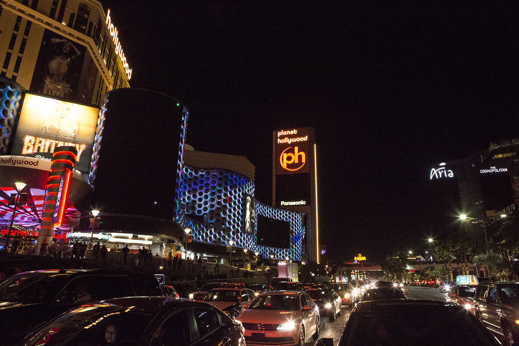 Marquees on the Strip go dark one week after the Oct. 1, 2017 mass shooting in Las Vegas, Sunday, Oct. 8, 2017. Bridget Bennett Las Vegas Review-Journal @BridgetKBennett