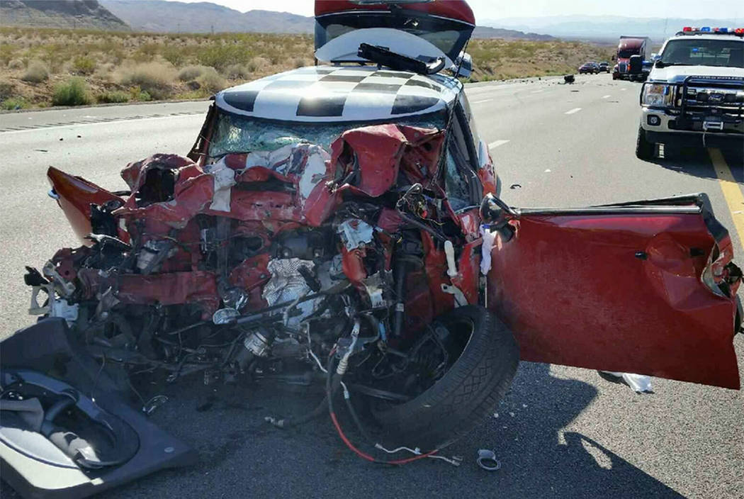 The scene of a fatal crash on Interstate 15 near Moapa on Sunday. (Nevada Highway Patrol/Twitter)