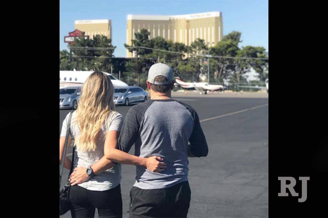 Jason Aldean’s wife, Brittany, posted this photo of the couple on her Instagram account on Sunday, Oct. 8, 2017. They visited patients at University Medical Center on Sunday. (Instagram/Bri ...