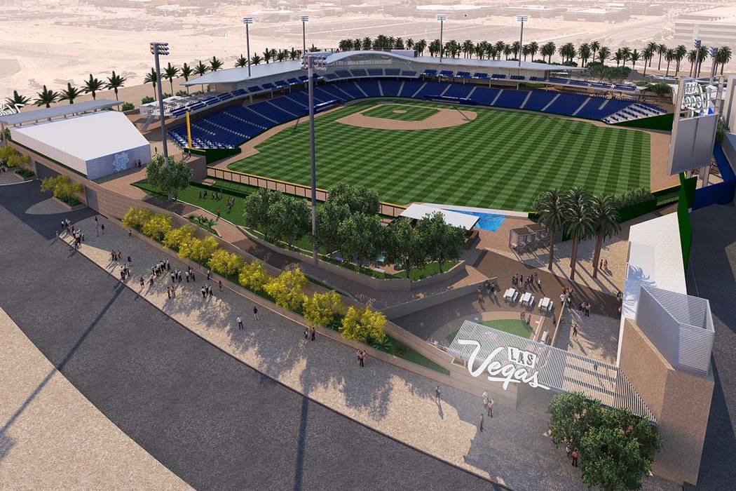 Rendering shows Howard Hughes Corp.'s proposed baseball stadium in Downtown Summerlin on approximately eight acres just south of City National Arena. (Howard Hughes Corp.)