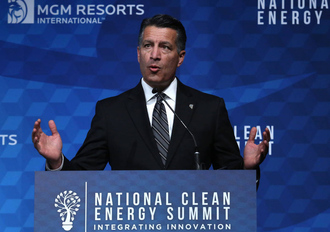 Gov. Brian Sandoval speaks during the National Clean Energy Summit Friday, Oct. 13, 2017, in Las Vegas. Bizuayehu Tesfaye Las Vegas Review-Journal @bizutesfaye