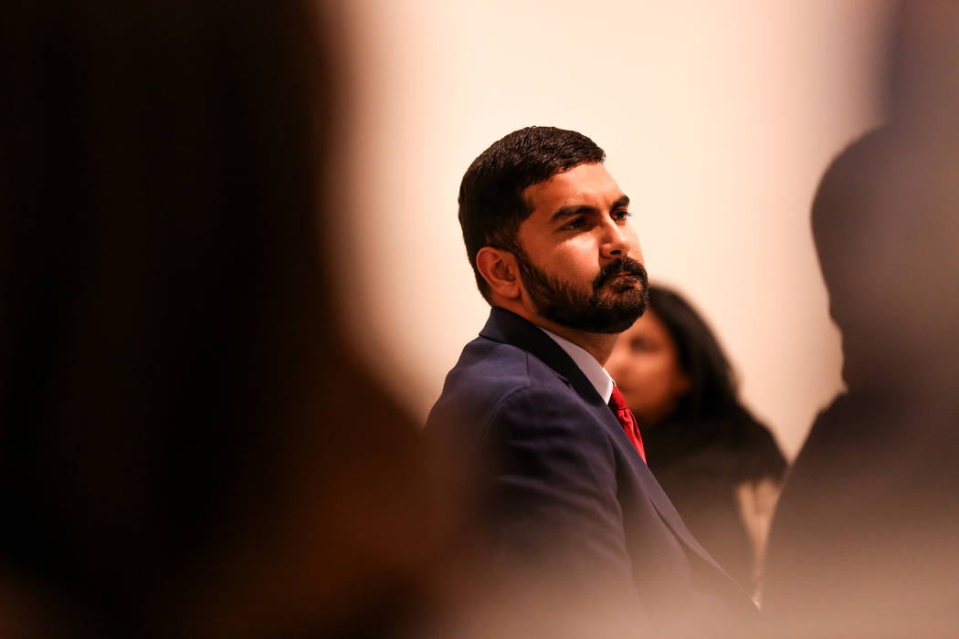 Chairperson Athar Haseebullah, Esq. listens to a prayer service at the Masjid Ibrahim mosque in Las Vegas, Monday, Oct. 9, 2017. The service was held in remembrance of the victims of last week's m ...