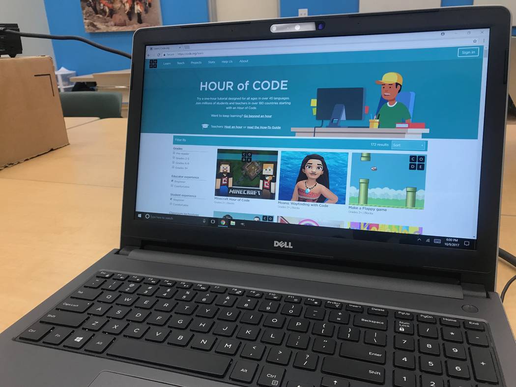 A screen is displayed at the Code Central family coding night at the Girl Scouts of Southern Nevada headquarters, 2941 E. Harris Ave. (Kailyn Brown/View) @KailynHype