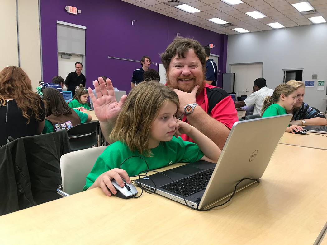 Girl Scouts practice activities at the Code Central family coding night on Oct. 9, 2017 at the Girl Scouts of Southern Nevada headquarters, 2941 E. Harris Ave. (Kailyn Brown/View) @KailynHype