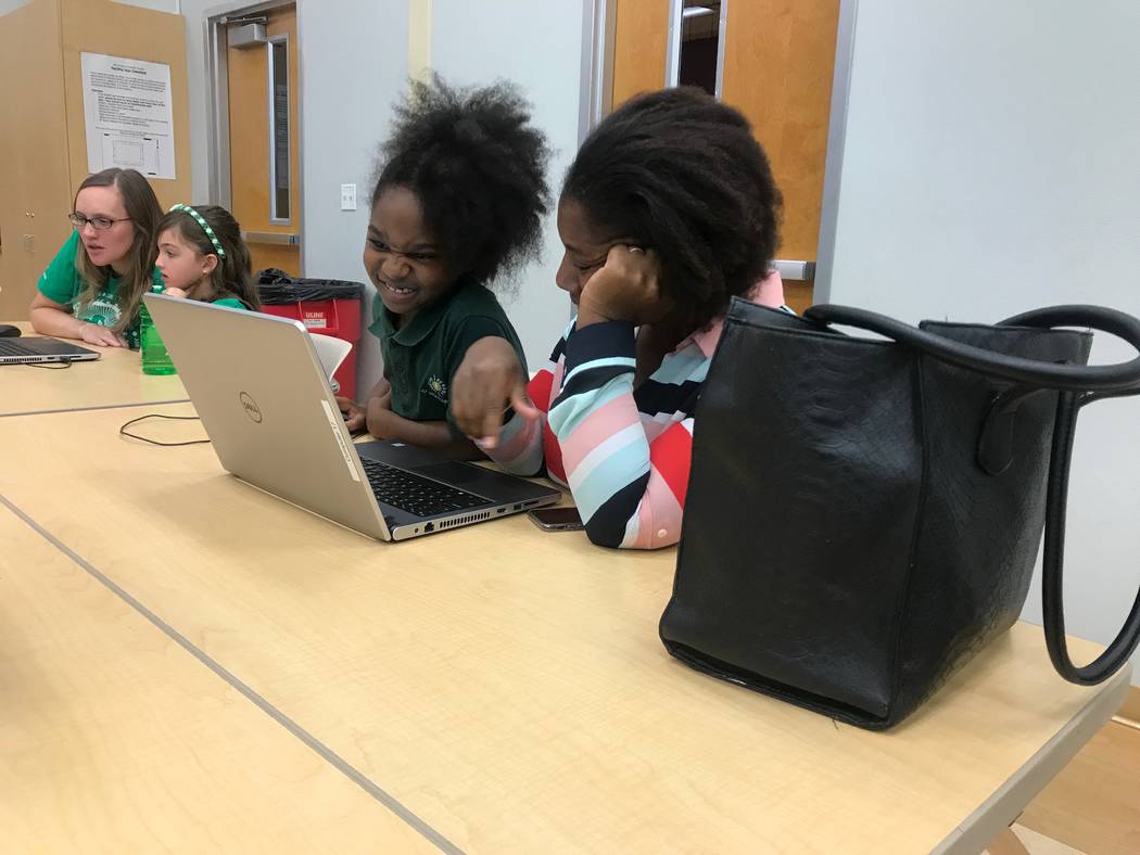 Girl Scouts practice activities at the Code Central family coding night on Oct. 9, 2017 at the Girl Scouts of Southern Nevada headquarters, 2941 E. Harris Ave. (Kailyn Brown/View) @KailynHype