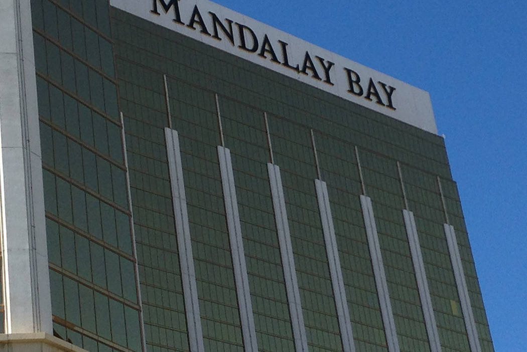 A broken window is covered at Mandalay Bay in Las Vegas, as seen Friday, Oct. 6, 2017. Eli Segall/Las Vegas Review-Journal