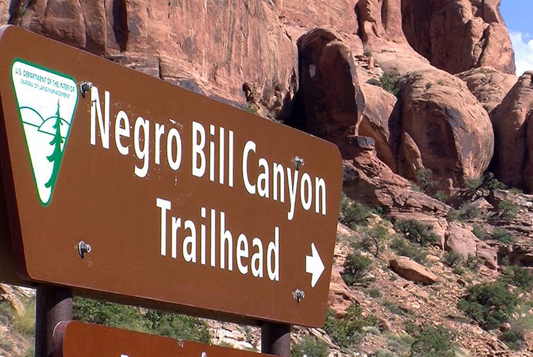 A sign is seen at the entrance of the Negro Bill Canyon Trailhead in Moab, Utah. (John Hollenhorst /The Deseret News via AP, File)