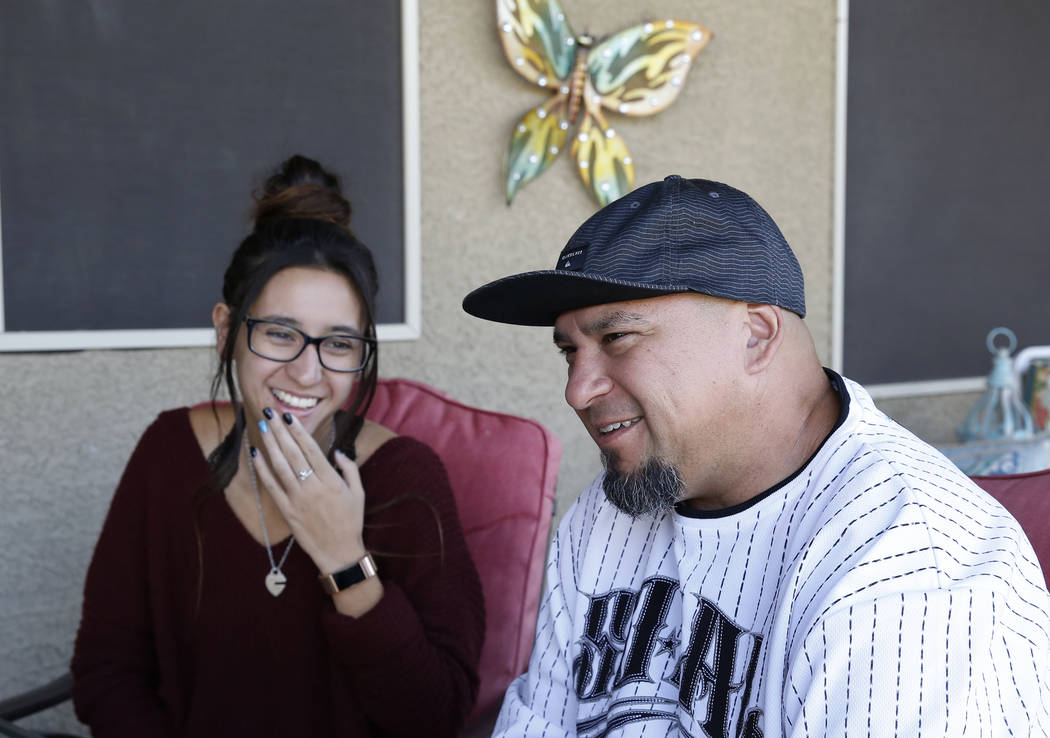 Nikita Ronolo smiles as she looks at her father Gus speaks during an interview at her Las Vegas home Monday, Oct. 16, 2017. Bizuayehu Tesfaye Las Vegas Review-Journal @bizutesfaye