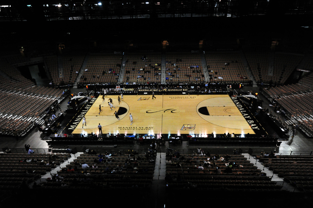 The Mandalay Bay Events Center is seen during a Vegas 16 college basketball game between Oakland and ETSU in the second half of their NCAA college basketball game at Mandalay Bay Events Center in  ...