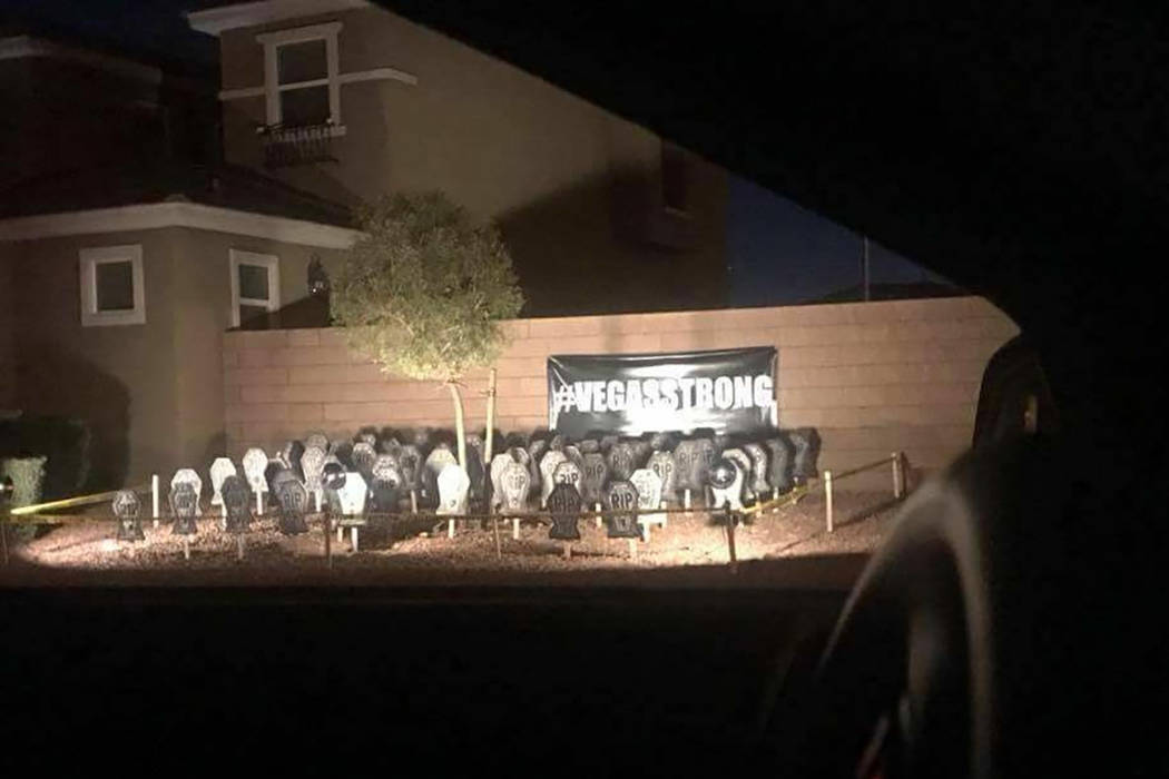 A Las Vegas Valley Halloween display makes reference to the Oct. 1 Las Vegas Strip shooting. (Facebook)