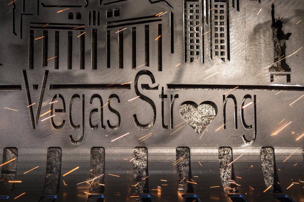 A close up of the bench which is set to be installed and dedicated Nov. 4, 2017, is seen in this undated photo at Smith Steelworks, company in Spanish Fork, Utah. The "O" in the word strong is in ...