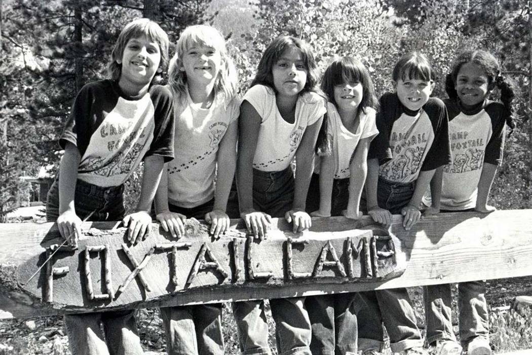 A group of Girl Scouts pose for a picture at Foxtail Camp in the Spring Mountains in this undated photo likely taken in the 1970s. (Girl Scouts of Southern Nevada)