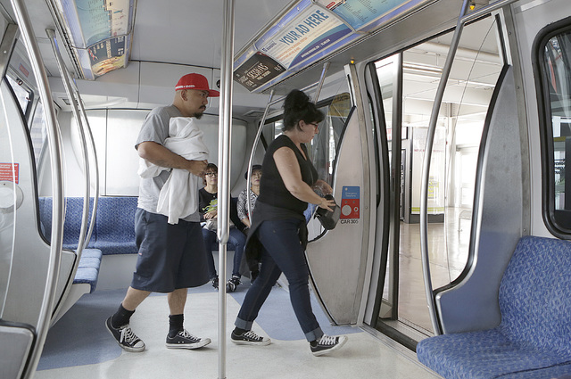 Passengers exit the Monorail at Flamingo/Caesars Palace Station Thursday, Oct. 27, 2016, in Las Vegas. Bizuayehu Tesfaye/Las Vegas Review-Journal Follow @bizutesfaye