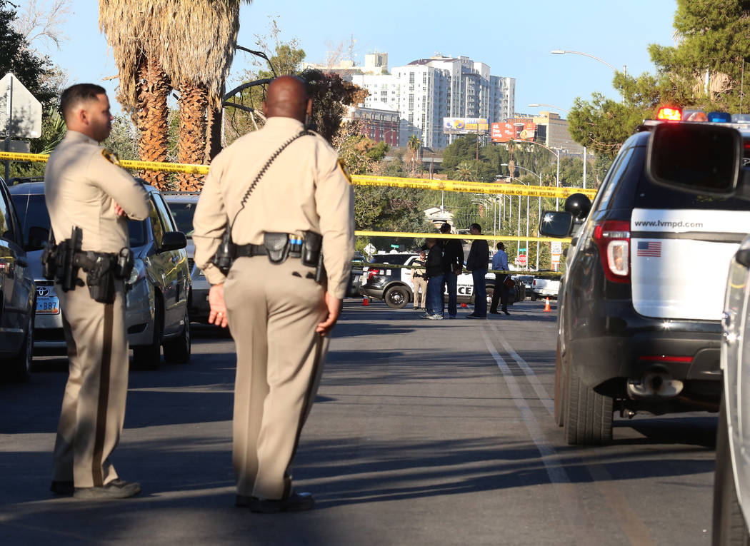 Las Vegas police are investigating a homicide Monday, Oct. 16, 2017 at Cedar Avenue near Eastern Avenue. A man suffering gunshot wounds was hospitalized at University Medical Center, where he late ...
