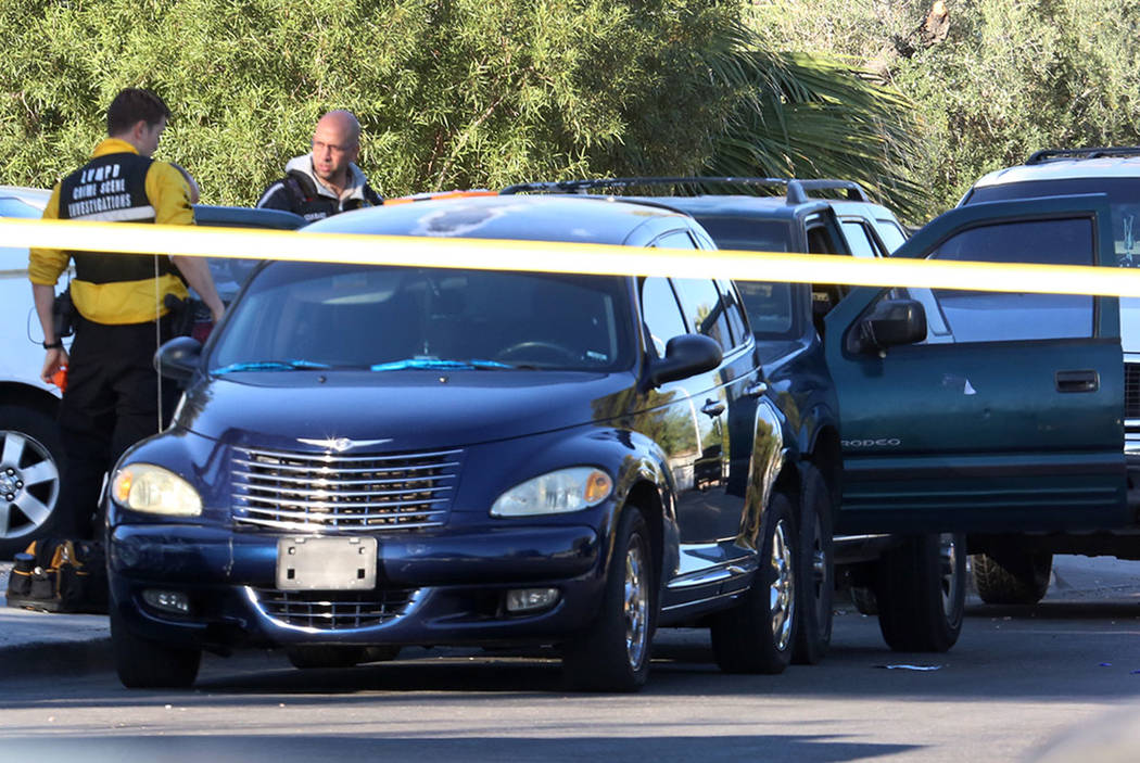 Las Vegas police are investigating a homicide Monday, Oct. 16, 2017 at Cedar Avenue near Eastern Avenue. 
A man suffering gunshot wounds was hospitalized at University Medical Center, where he lat ...