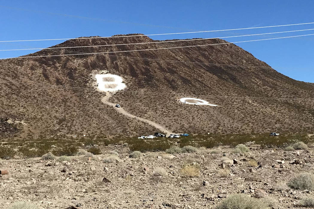 A giant Q in honor of Quinton Robbins was assembled Saturday, Oct. 21, 2017, on the mountain east of Basic High School in Henderson. Friends and family of Robbins, who was killed in the Route 91 H ...