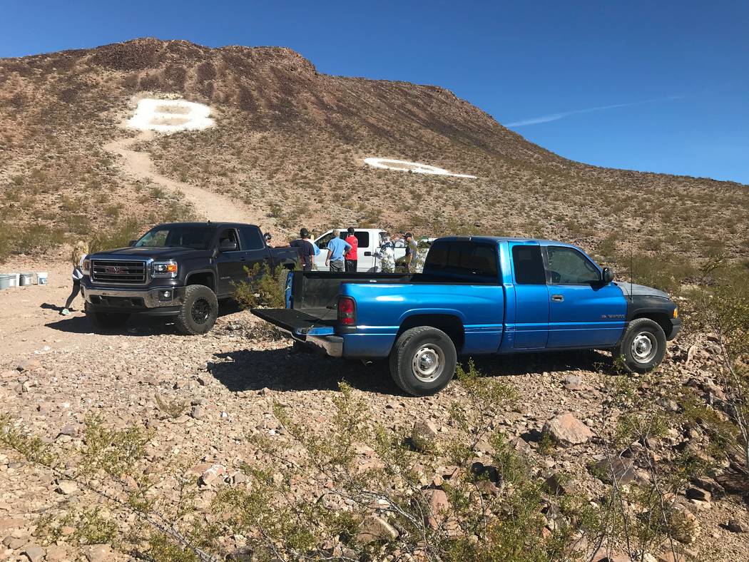 A giant Q in honor of Quinton Robbins was assembled Saturday, Oct. 21, 2017, on the mountain east of Basic High School in Henderson. Friends and family of Robbins, who was killed in the Route 91 H ...