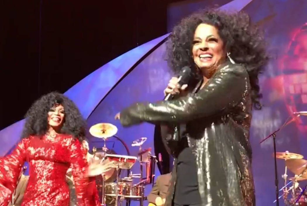 Chris Woods, left, hits the stage with Diana Ross at Encore Theater on Saturday, Oct. 21, 2017. (Frank Marino)