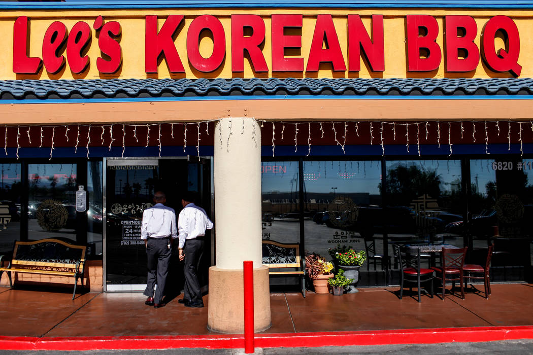 People enter Lee's Korean BBQ in Las Vegas, Tuesday, Oct. 24, 2017. Owner  Hae Un Lee attended a meeting Tuesday addressing Asian restaurant owners'  concerns about the Southern Nevada Health Distri … |