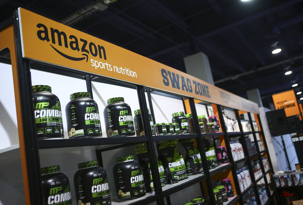 Supplements on display at the Amazon booth during Joe Weider's Olympia's Fitness & Performance Expo at the Las Vegas Convention Center in Las Vegas on Friday, Sept. 15, 2017. Chase Stevens Las ...