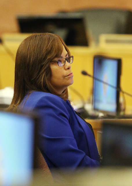 Yolanda King, chief financial officer of Clark County, attends a meeting of the Clark County Board of Commissioners at Clark County Government Center, Tuesday, Sept. 20, 2016, in Las Vegas. County ...