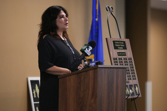 Elynne Greene speaks during a remembrance ceremony for victims of domestic violence at the Metropolitan Police Headquarters in Las Vegas on Thursday, Oct. 6, 2016. Brett Le Blanc/Las Vegas Review- ...