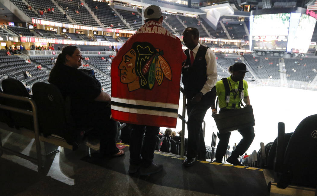 Chicago Blackhawks fans arrive at T-Mobile arena ahead of an NHL hockey game against the Golden Knights' at T-Mobile Arena in Las Vegas on Tuesday, Oct. 24, 2017. Chase Stevens Las Vegas Review-Jo ...