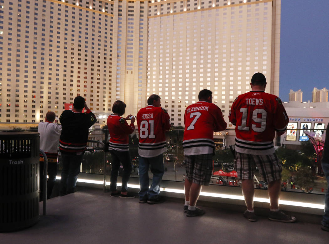 Chicago Blackhawks fans arrive at T-Mobile arena ahead of an NHL hockey game against the Golden Knights' at T-Mobile Arena in Las Vegas on Tuesday, Oct. 24, 2017. Chase Stevens Las Vegas Review-Jo ...