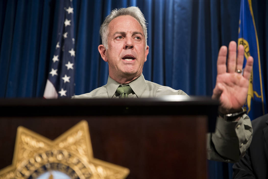 Clark County Sheriff Joe Lombardo discusses the Route 91 Harvest Festival mass shooting at the Metropolitan Police Department headquarters in Las Vegas, Monday, Oct. 9, 2017. Erik Verduzco/Las Veg ...