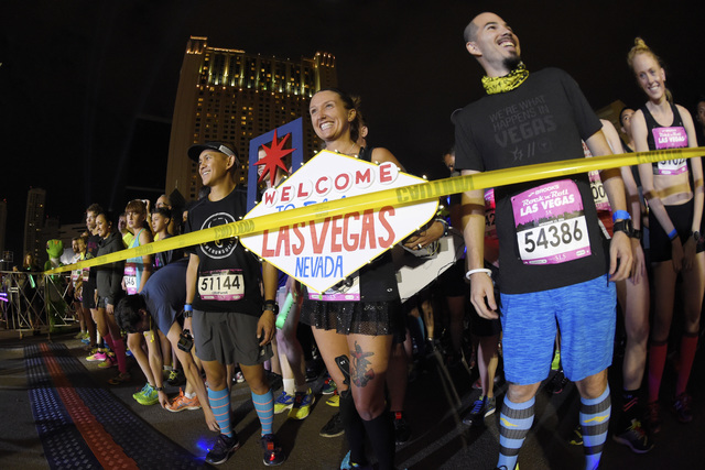 Participants wait for their signal to start during the Geico Las Vegas Rock 'n' Roll Marathon on Sunday, Nov. 13, 2016, on the Las Vegas Strip. (Sam Morris/Las Vegas News Bureau)