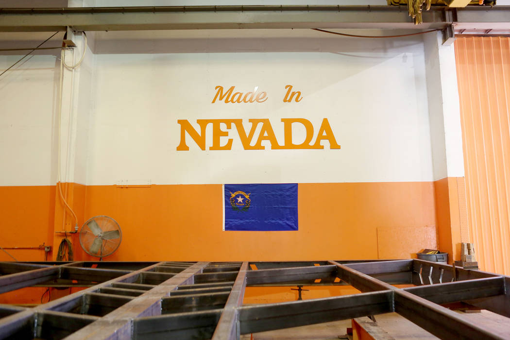A large scale project sit underneath a Made In Nevada sign in at General Design & Construction in Las Vegas, Monday, Oct 30, 2017. Elizabeth Brumley Las Vegas Review-Journal @EliPagePhoto