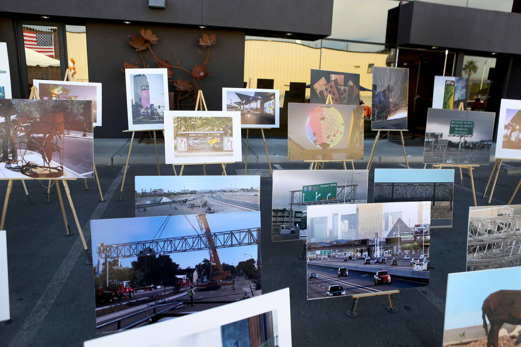 General Design & Construction displays photographs of their past works during a ribbon cutting ceremony for their new machinery, in Las Vegas, Monday, Oct 30, 2017. Elizabeth Brumley Las Vegas ...
