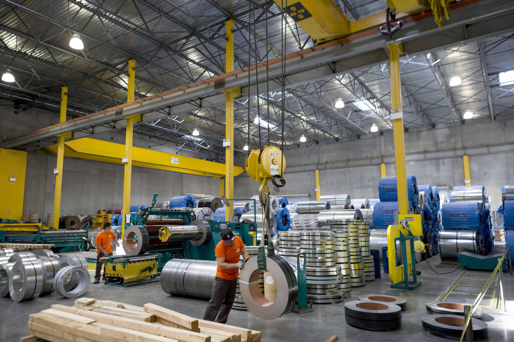 Production engineer Rafael Serna works with the new Slear 2 machine that produces smaller coils at General Design & Construction in Las Vegas, Monday, Oct 30, 2017. Elizabeth Brumley Las Vegas ...
