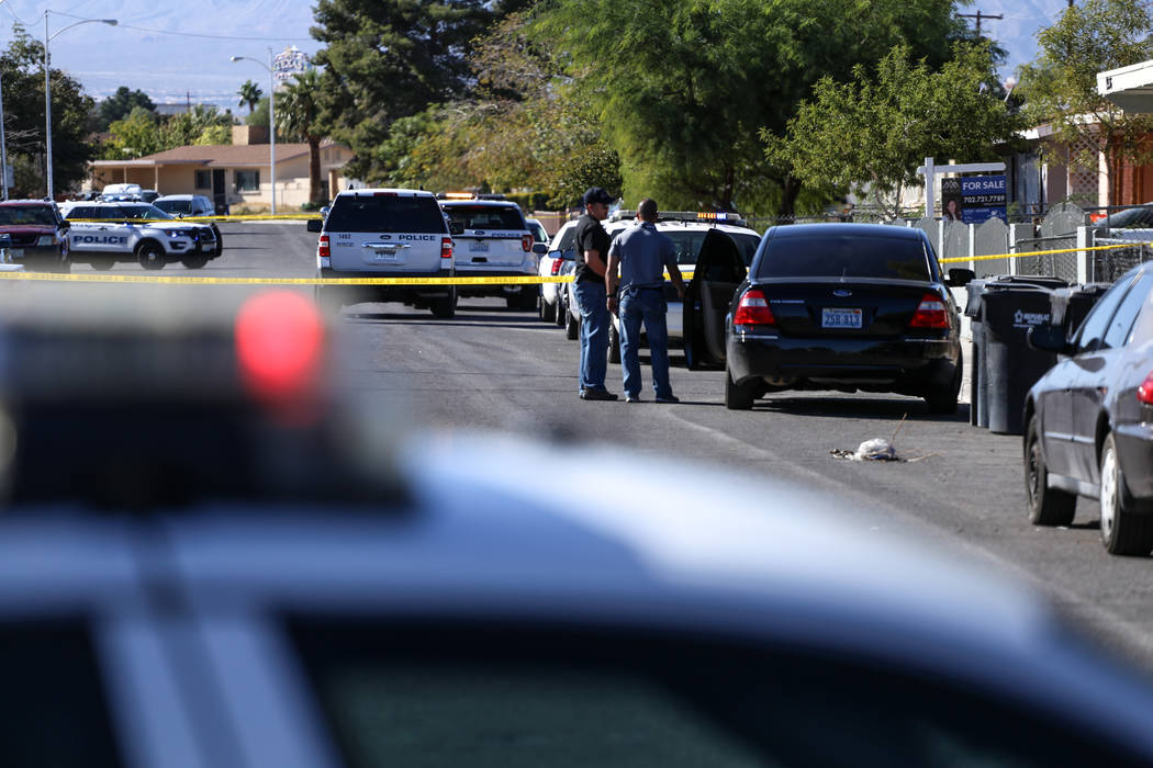 The scene of a homicide on Hassell Avenue near Comstock Drive in North Las Vegas, Friday, Oct. 27, 2017. Joel Angel Juarez Las Vegas Review-Journal @jajuarezphoto