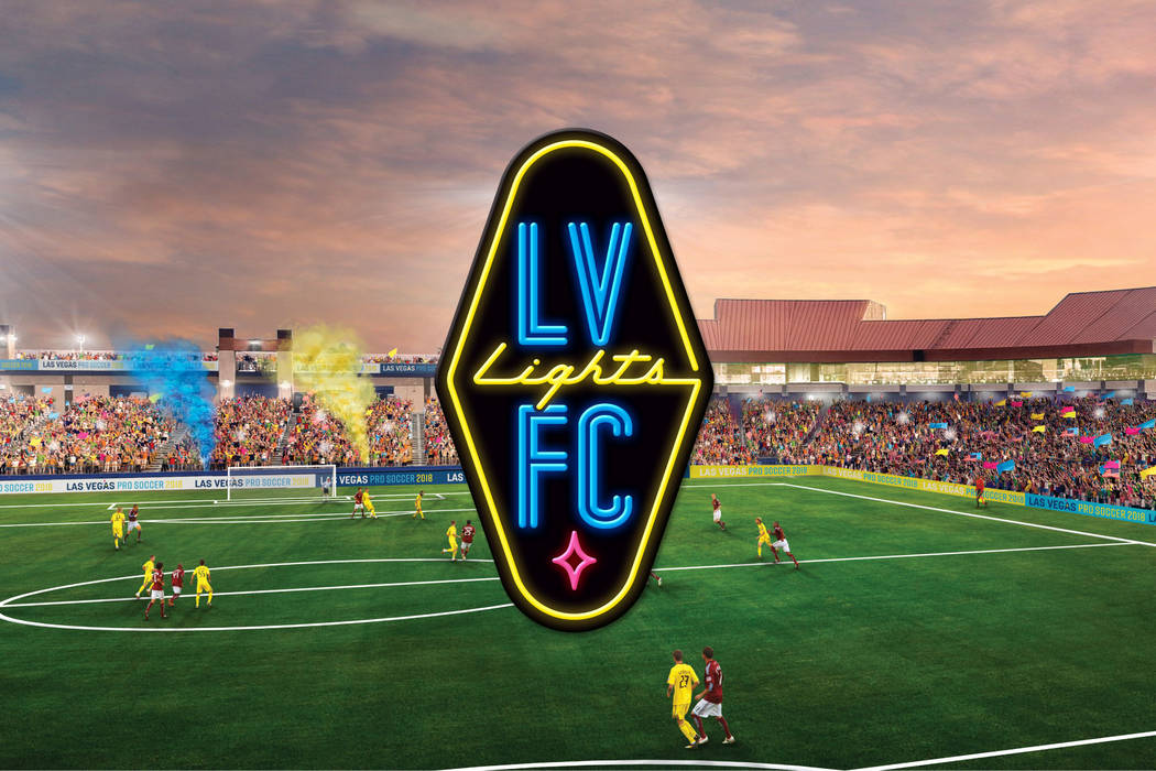 Las Vegas Lights FC logo and rendering of field at Cashman Center. (Las Vegas Lights FC)