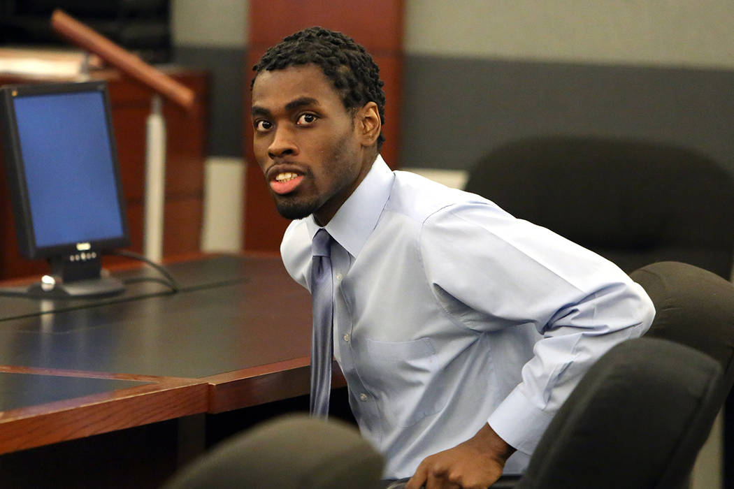 Bryan Clay, accused of raping and killing a woman and her 10-year daughter, appears as attorneys prepare to deliver their opening statments at the Regional Justice Center on Tuesday, Oct. 31, 2017 ...