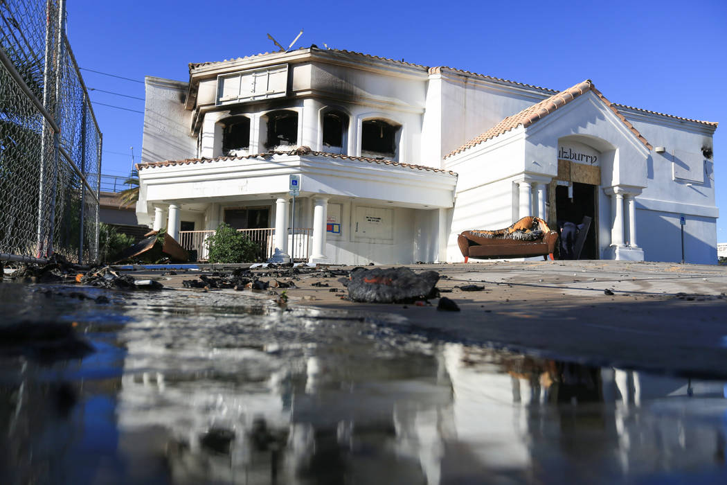 A vacant building at 5285 Dean Martin Drive, near the Las Vegas Strip, was damaged in a two-alarm fire on Thursday, May 4, 2017. Brett Le Blanc Las Vegas Review-Journal @bleblancphoto