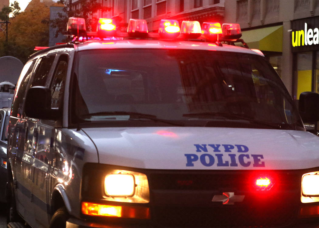A New York Police Department van on Chambers Street in lower Manhattan after a man in a rented pickup truck mowed down pedestrians and cyclists along a busy bike path near the World Trade Center m ...