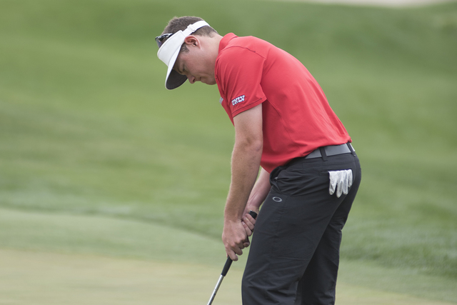 A.J. McInerney of UNLV sinks a putt during the Southern Highlands Collegiate Masters Golf Tournament held at the Southern Highlands Golf Club in Las Vegas on Wednesday, March 11, 2015. (Martin S.  ...