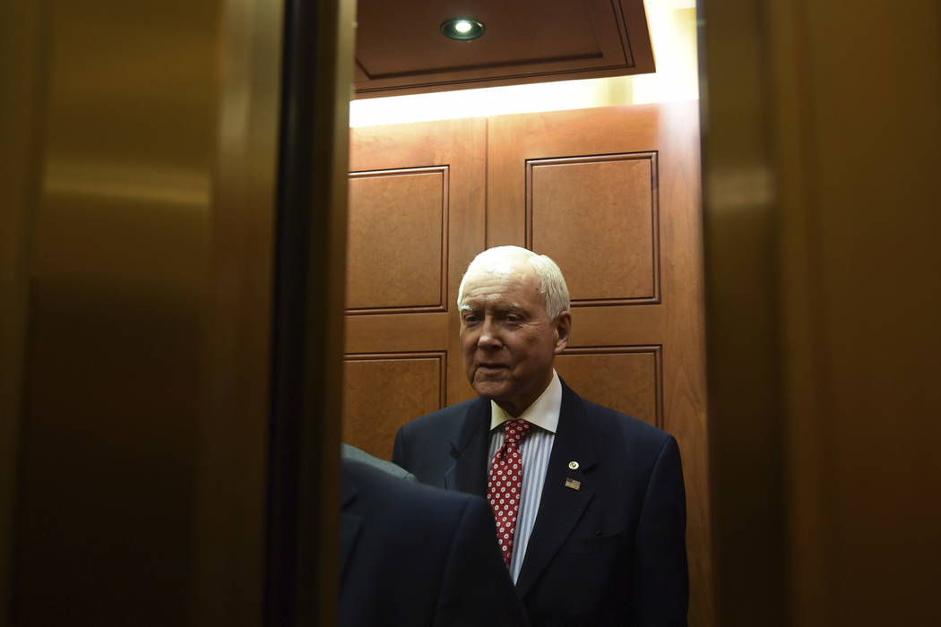 Sen. Orrin Hatch, R-Utah, speaks to reporters following the weekly Republican policy luncheon on Capitol Hill in Washington, Tuesday, Oct. 31, 2017. (AP Photo/Susan Walsh)