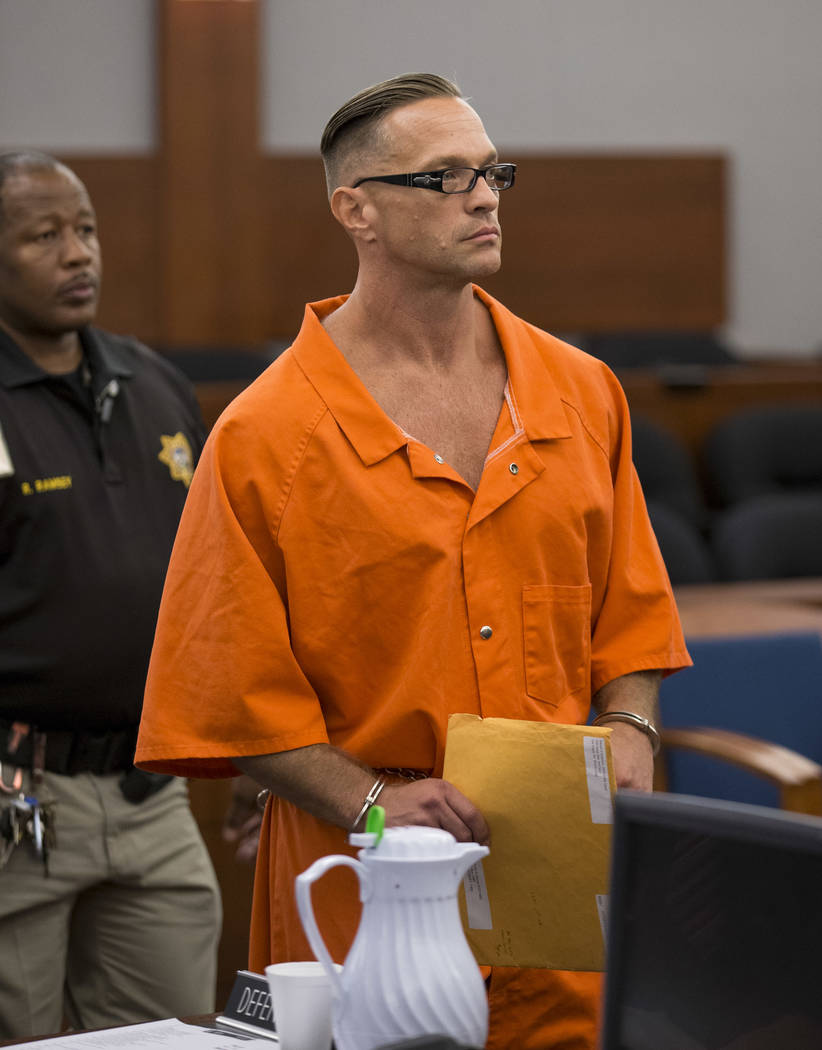 Death row inmate Scott Dozier appears before Judge Jennifer Togliatti during a hearing about his execution at the Regional Justice Center on Monday, Sept. 11, 2017, in downtown Las Vegas. Richard ...
