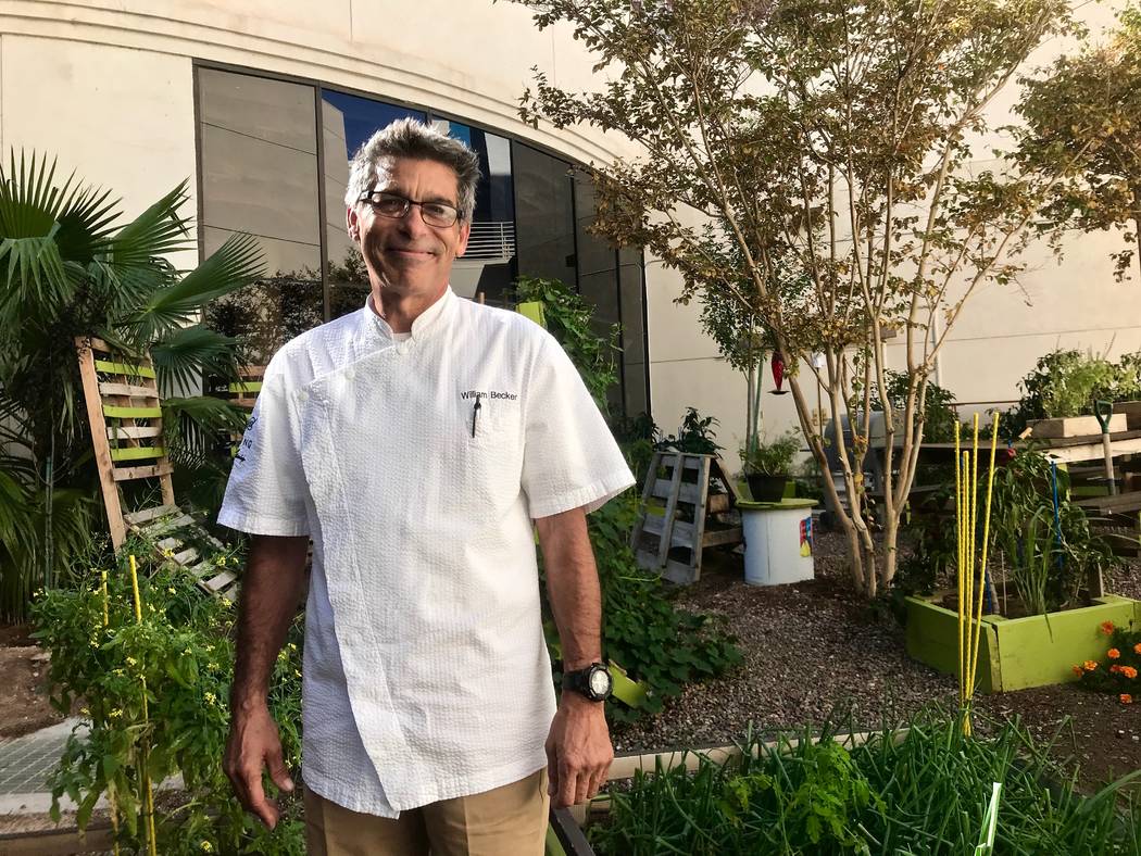 Caesars’s director of culinary operations, William Becker is pictured in the employee garden outside the Paradise Garden Buffet at the Flamingo on Oct. 24.  (Madelyn Reese/View) @MadelynGReese