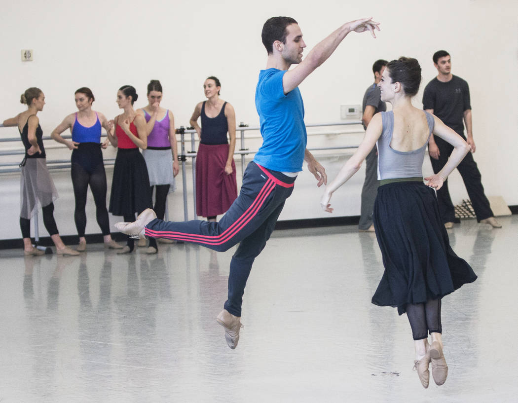 Nevada Ballet Theatre's David Hochberg, middle, rehearses "Company B" with Betsy Lucas on Friday, Nov. 3, 2017, in Las Vegas. Benjamin Hager Las Vegas Review-Journal @benjaminhphoto