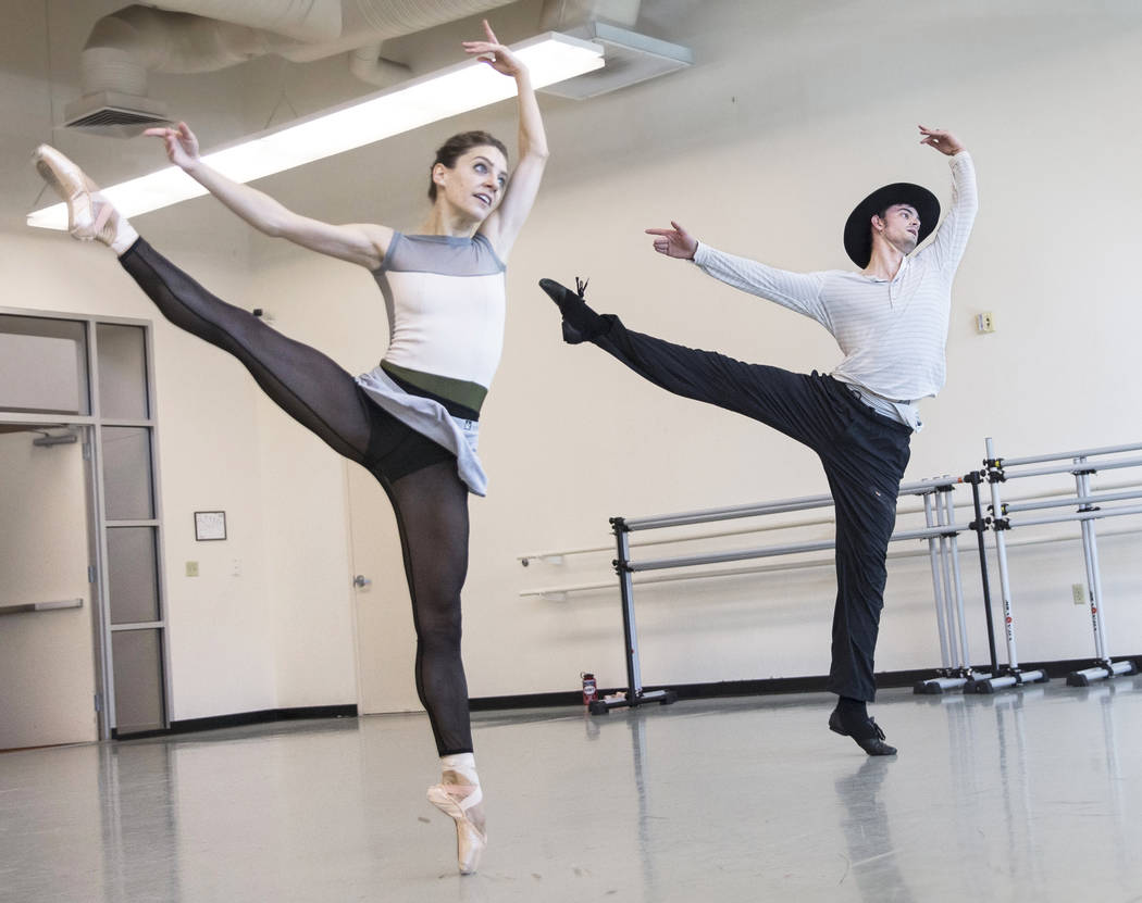 Nevada Ballet Theatre’s Betsy Lucas, left, and Steven Goforth rehearse