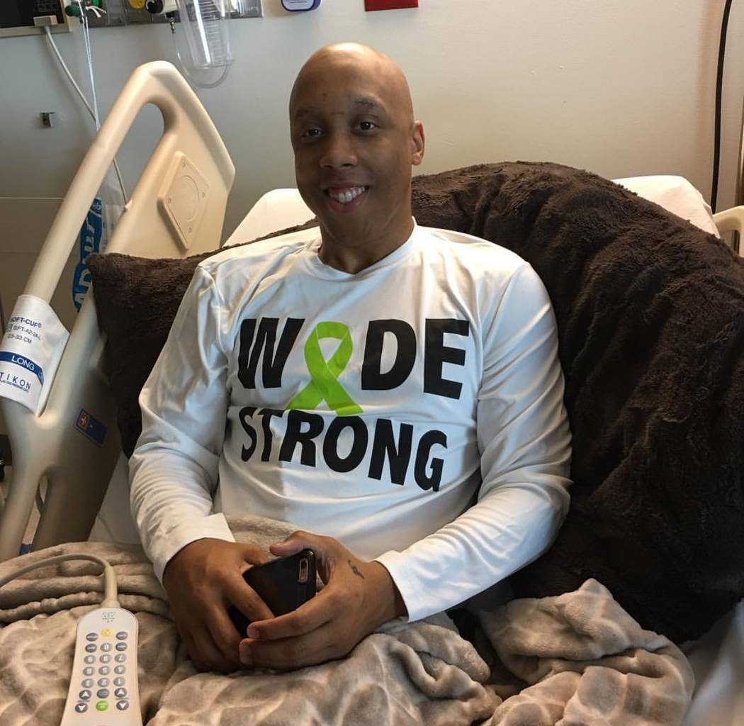 Jermaine Seagears wearing WODE strong shirt in the hospital where he was treated for Lymphoma cancer for about nine months. (Courtesy of Jermaine Seagears)