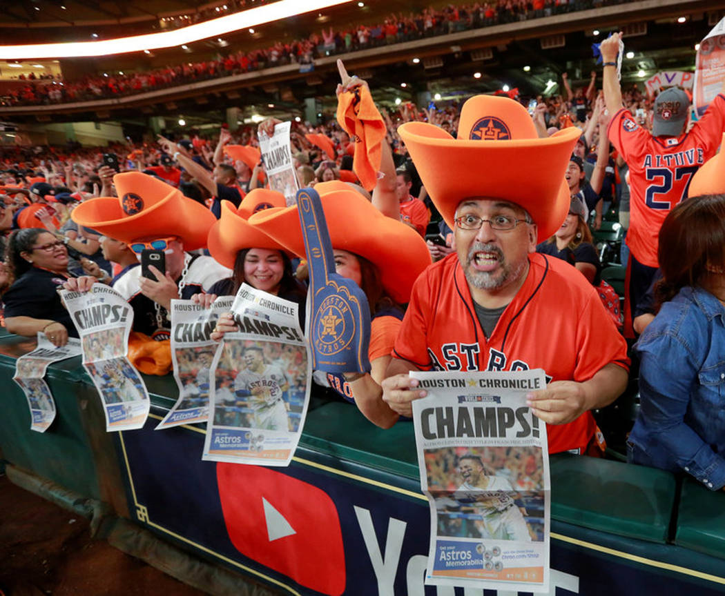 Houston Astros fans celebrate after winning the World Series against the  Los Angeles Dodgers during a game seven watch party at Minute Maid Park in  Houston, Texas, U.S. November 1, 2017. REUTERS/ …