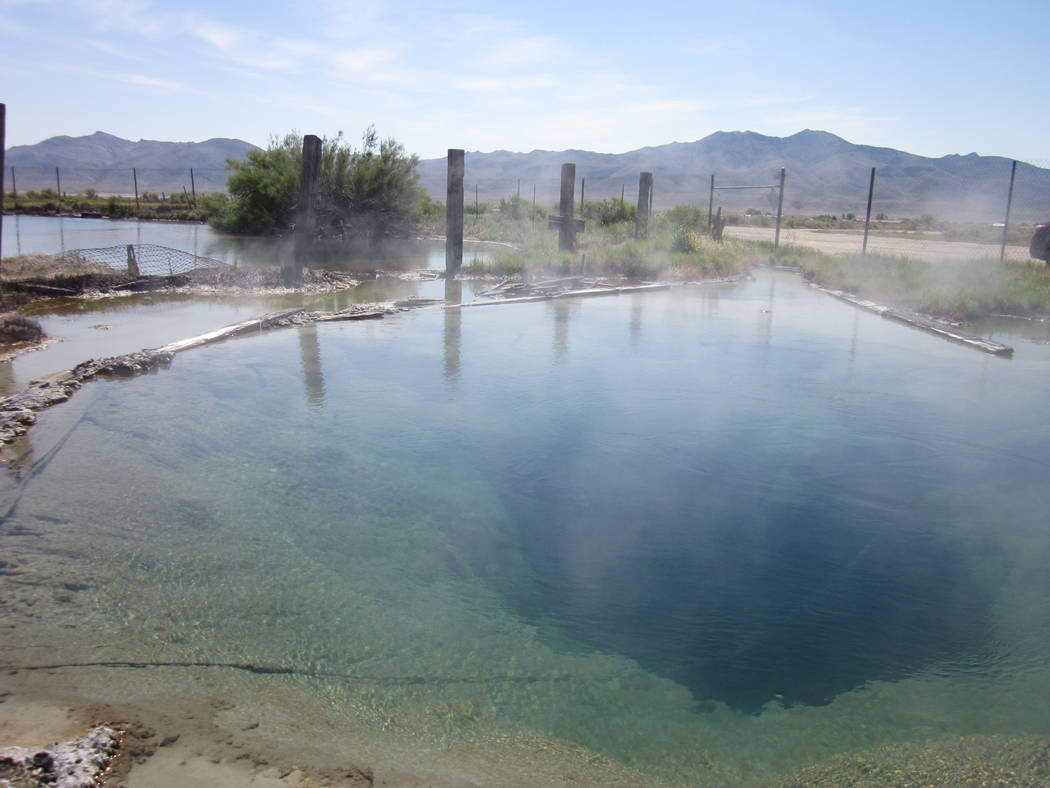 Steam rises from Great Boiling Spring, an almost-200-degree natural pool on private land about 500 miles northwest of Las Vegas. (UNLV)