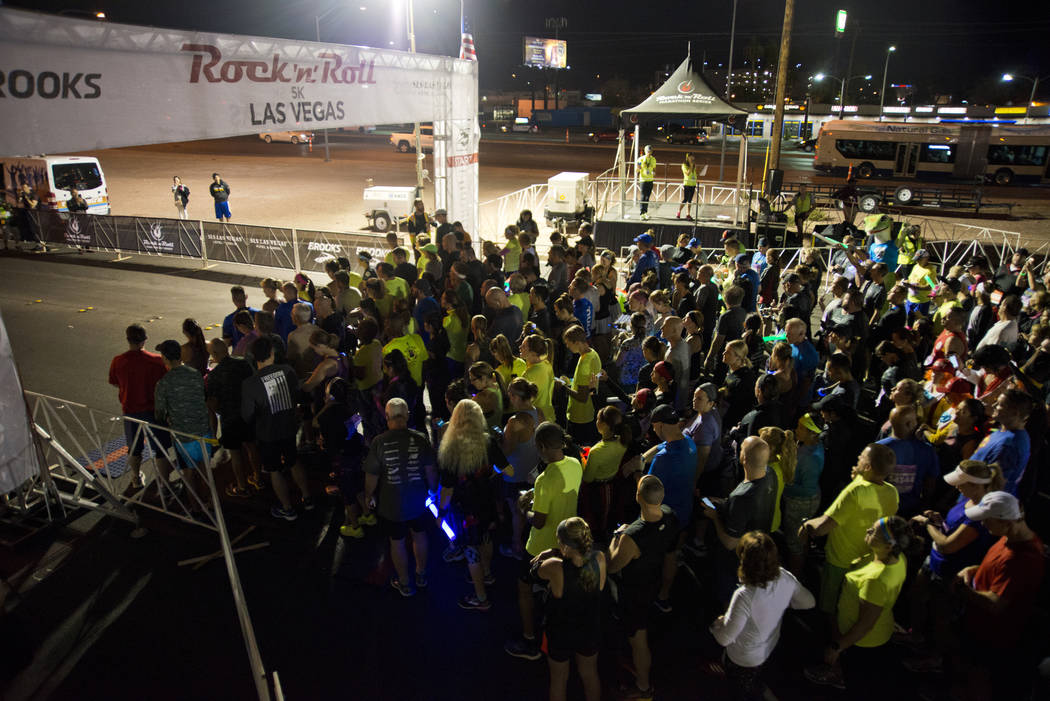 Runners prepare to compete during the 5K portion of the Rock ԮՠRoll Las Vegas Marathon at the Las Vegas Festival Grounds on The Strip on Saturday, Nov. 11, 2017. Daniel Clark/Las Vegas ...
