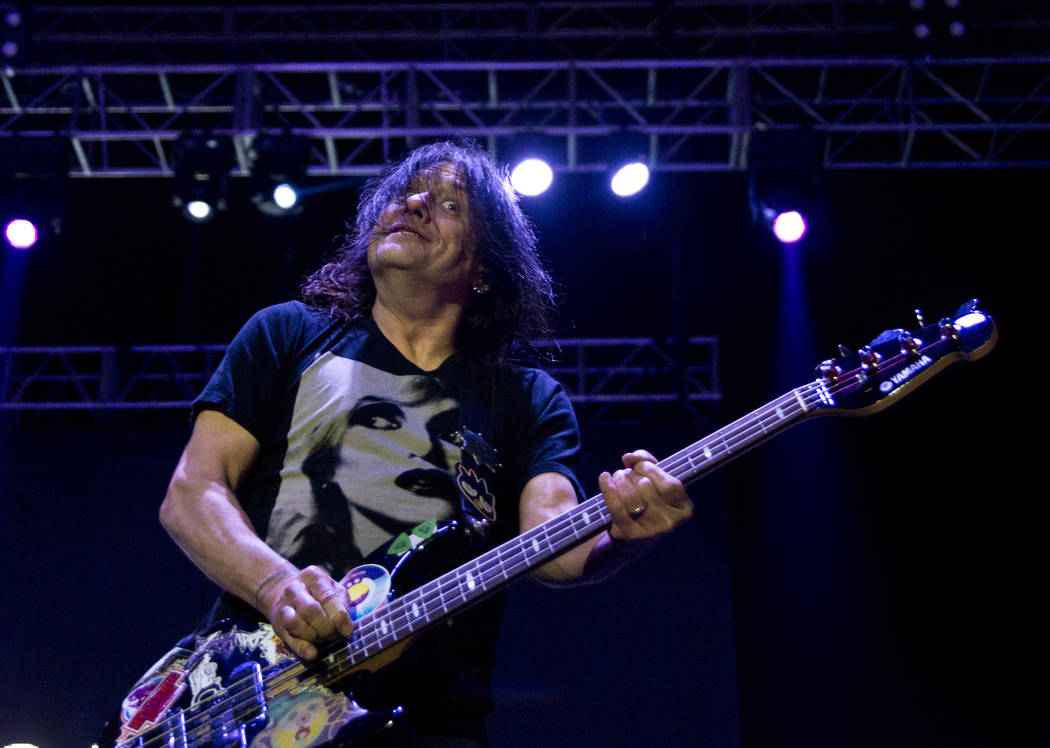 Robby Takac of the Goo Goo Dolls performs after the 5K portion of the Rock ԮՠRoll Las Vegas Marathon at the Las Vegas Festival Grounds on The Strip on Saturday, Nov. 11, 2017. Daniel C ...